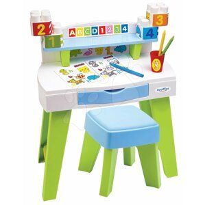 Asztal rajzolásra és alkotásra My Very First Desk Maxi Abrick Écoiffier kisszékkel és kifestőkkel és kockákkal 12-36 hó korosztálynak