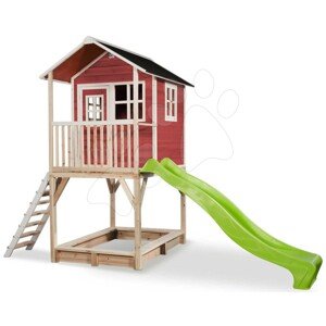 Házikó pilléreken cédrusból Loft 700 Red Exit Toys vízhatlan tetővel homokozóval és 2,28 m csúszdával piros