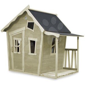 Házikó cédrusból Crooky 150 Exit Toys tornáccal és vízhatlan tetővel szürkés-bézs