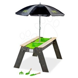 Homokozó asztal homokra és vízre cédrusból Aksent sand&water table Deluxe Exit Toys nagy fedéllel napernyővel és kerti szerszámokkal