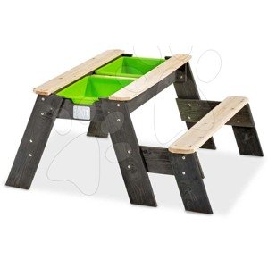 Homokozó asztal homokra és vízre cédrusból Aksent sand&water table Exit Toys piknik paddal és fedéllel