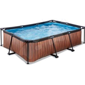 Medence szűrős szivattyúval Wood pool Exit Toys acél medencekeret 220*150 cm barna 6 évtől