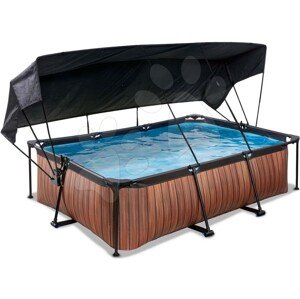Medence napellenzővel és szivattyúval Wood pool Exit Toys acél medencekeret 220*150 cm barna 6 évtől