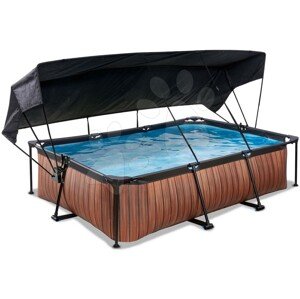 Medence napellenzővel és szivattyúval Wood pool Exit Toys acél medencekeret 300*200 cm barna 6 évtől
