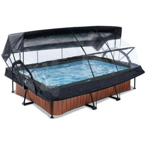 Medence napellenzővel búrával és szűrővel Wood pool Exit Toys acél medencekeret 220*150*65 cm barna 6 évtől