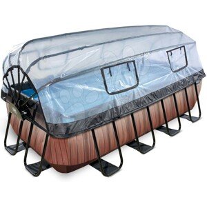 Medence búrával és homokszűrős vízforgatóval Wood pool Exit Toys acél medencekeret 400*200*100 cm barna 6 évtől