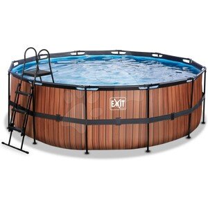 Medence vízforgatóval Wood pool Exit Toys kerek acél medencekeret 427*122 cm barna 6 évtől