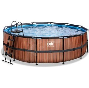 Medence vízforgatóval Wood pool Exit Toys kerek acél medencekeret 450*122 cm barna 6 évtől