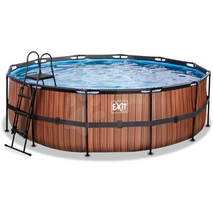 Medence homokszűrős vízforgatóval Wood pool Exit Toys kerek acél medencekeret 450*122 cm barna 6 évtől