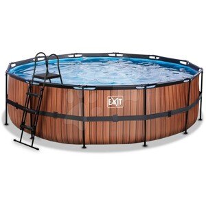 Medence homokszűrős vízforgatóval Wood pool Exit Toys kerek acél medencekeret 488*122 cm barna 6 évtől