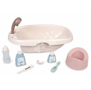 Kiskád bilivel Bath Set Natur D'Amour Baby Nurse Smoby pipereholmival és 8 kiegészítővel 42 cm játékbabának