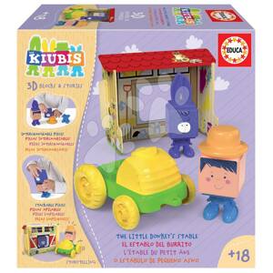 Építőjáték Kiubis 3D Blocks & Stories The Little Donkey´s stable Educa 2 figura traktorral és istállóval 24 hó-tól