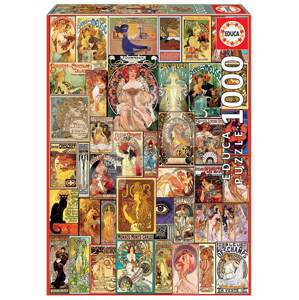 Puzzle Art Nouveau Poster Collage Educa 1000 darabos és Fix ragasztó