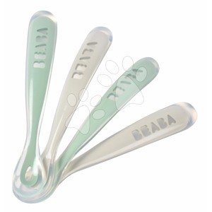 Ergonomikus kanalak1st Age Silicone Spoons Beaba Grey & Sage szilikonból egyedüli étkezéshez 4 drb 4 hó-tól BE913553