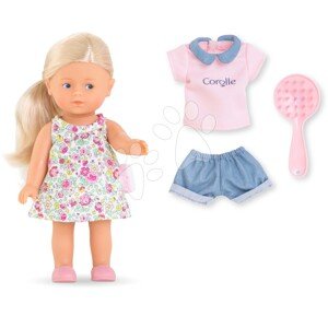 Játékbaba Rosy Mini World Set Mini Corolline Corolle szőke haj és kék szemek ruhácskában 3 kiegészítővel 20 cm