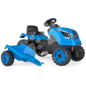 Pedálos traktor utánfutóval Farmer XL Blue Tractor+Trailer Smoby kék állítható üléssel és hanggal 142 cm