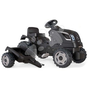 Pedálos traktor utánfutóval Farmer XL Black Tractor+Trailer Smoby fekete állítható üléssel és hanggal 142 cm
