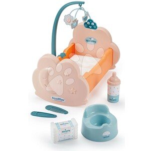 Bölcső kiságyforgóval Baby Bed&Accessories Vert Azur Écoiffier kiegészítőkkel 30 cm játékbaba részére 18 hó-tól