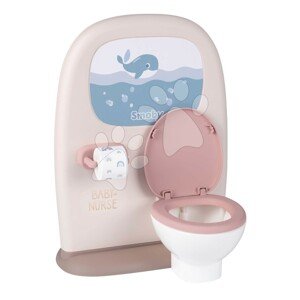 Toalett és fürdőszoba játékbabának Toilets 2in1 Baby Nurse Smoby kétoldalú WC papírral és 3 kiegészítővel a mosdón SM220380