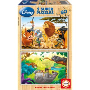 Fa puzzle Oroszlánkirály és Dzsungel könyve Educa 2x50 db 13144
